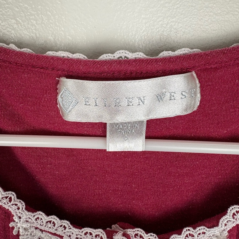 Eileen West Pink Red Nightgown W/ White Lace Trim some flaws size small - Picture 3 of 14